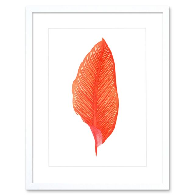 "Artery8 Wall Art Print Botanics Red Orange Fine Stripes Art Black Framed 9x7 inch in White - Size: W7"" x H9""" - image 1