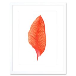 "Artery8 Wall Art Print Botanics Red Orange Fine Stripes Art Black Framed 9x7 inch in White - Size: W7"" x H9""" - thumbnail 1
