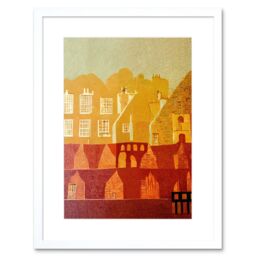 "Artery8 Wall Art Print Vintage Folk Art Mid Century Cityscape Abstract Artwork Framed 9X7 Inch in White - Size: W7"" x H9""" - thumbnail 1