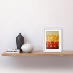 "Artery8 Wall Art Print Vintage Folk Art Mid Century Cityscape Abstract Artwork Framed 9X7 Inch in White - Size: W7"" x H9""" - thumbnail 2