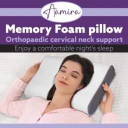 Aamira Luxury Orthopedic Memory Foam Cervical Neck Support Pillow 64x42x12.5cm, Side Sleeper Pillow for Back & Stomach Sleepers - Size: 64x42x12.5 cm - thumbnail 2
