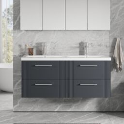 Balterley Wall Hung 4 Drawers Vanity Unit- 2 Ceramic Basin 1200mm, Satin Dark Grey - thumbnail 2