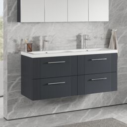 Balterley Wall Hung 4 Drawers Vanity Unit- 2 Ceramic Basin 1200mm, Satin Dark Grey - thumbnail 4