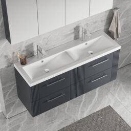 Balterley Wall Hung 4 Drawers Vanity Unit- 2 Ceramic Basin 1200mm, Satin Dark Grey - thumbnail 3