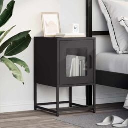 Berkfield Home Bedside Cabinet Black 36x39x60.5 cm Cold-rolled Steel - thumbnail 3