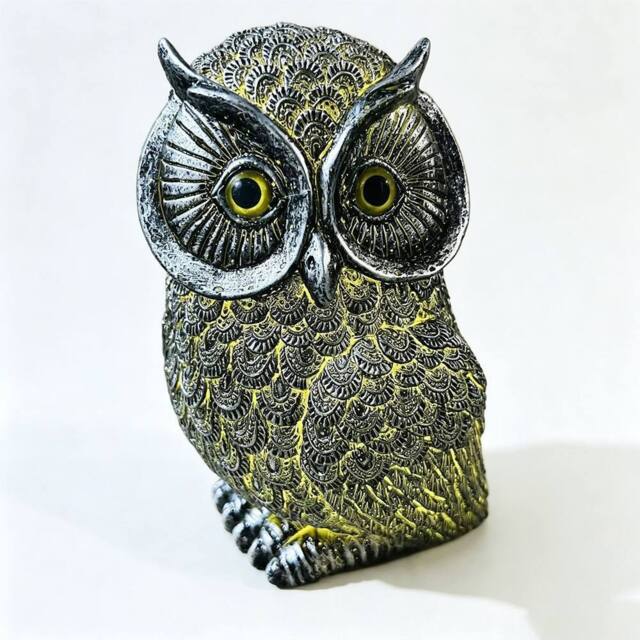 Quipulse Owl Resin Craft Ornament Lamp in Silver - Size: Small - image 1