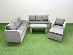 Fimous 8 Seater Poly Rattan Outdoor Garden Furniture Oblong Coffee Table Sofa Set Patio 3 Seater Sofa Reclining Chair 3 Seater Sofa Big Footstool - thumbnail 2