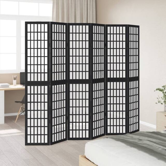 Berkfield Home Room Divider 6 Panels Black Solid Wood Paulownia - image 1