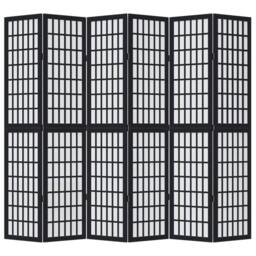 Berkfield Home Room Divider 6 Panels Black Solid Wood Paulownia - thumbnail 4