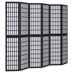 Berkfield Home Room Divider 6 Panels Black Solid Wood Paulownia - thumbnail 3
