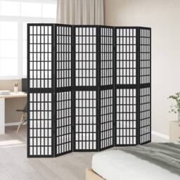 Berkfield Home Room Divider 6 Panels Black Solid Wood Paulownia - thumbnail 1