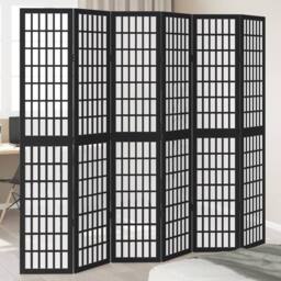Berkfield Home Room Divider 6 Panels Black Solid Wood Paulownia - thumbnail 2