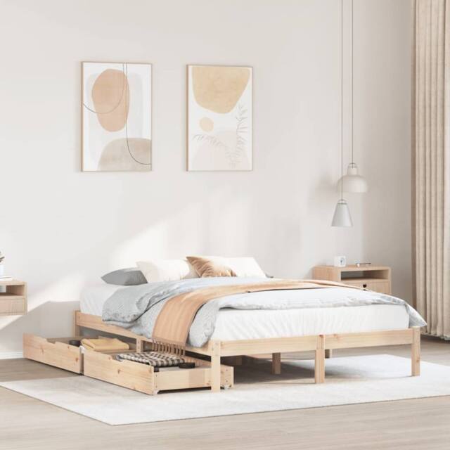 Berkfield Home Bed Frame without Mattress 135x190 cm Double Solid Wood Pine in Brown - image 1