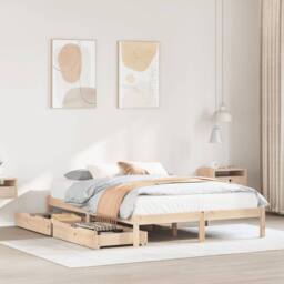 Berkfield Home Bed Frame without Mattress 135x190 cm Double Solid Wood Pine in Brown - thumbnail 1
