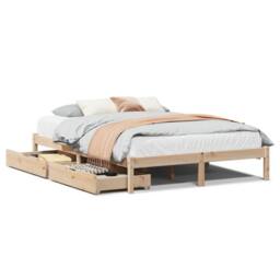 Berkfield Home Bed Frame without Mattress 135x190 cm Double Solid Wood Pine in Brown - thumbnail 2