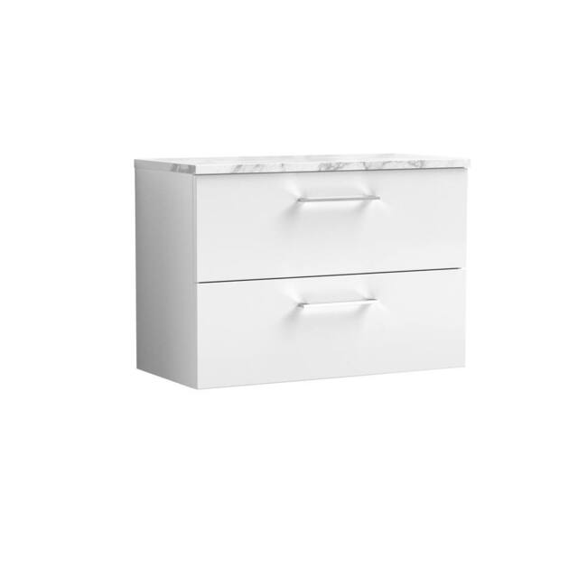 Balterley Level 800mm Wall Hung 2 Drawer Unit & Laminate Worktop - Gloss White - image 1