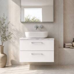 Balterley Level 800mm Wall Hung 2 Drawer Unit & Laminate Worktop - Gloss White - thumbnail 6
