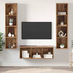 Berkfield Home TV Cabinet Set with Shelf Wall-mounted with Storage 3 pcs Old woo in Brown - thumbnail 2