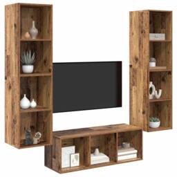 Berkfield Home TV Cabinet Set with Shelf Wall-mounted with Storage 3 pcs Old woo in Brown - thumbnail 3
