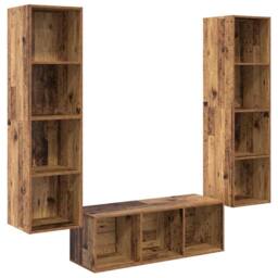 Berkfield Home TV Cabinet Set with Shelf Wall-mounted with Storage 3 pcs Old woo in Brown - thumbnail 1