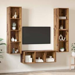 Berkfield Home TV Cabinet Set with Shelf Wall-mounted with Storage 3 pcs Old woo in Brown - thumbnail 4