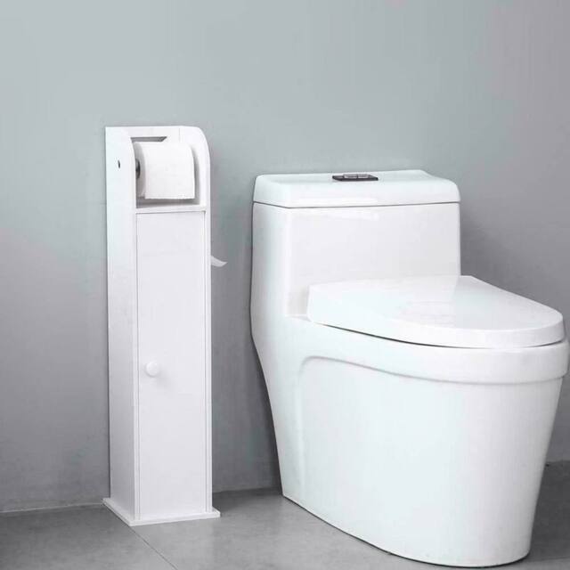 SPETLEK White Wood Free Standing Toilet Paper Roll Holder Bathroom - image 1
