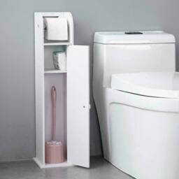 SPETLEK White Wood Free Standing Toilet Paper Roll Holder Bathroom - thumbnail 3