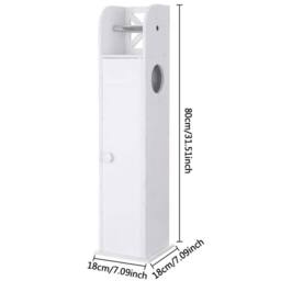 SPETLEK White Wood Free Standing Toilet Paper Roll Holder Bathroom - thumbnail 4