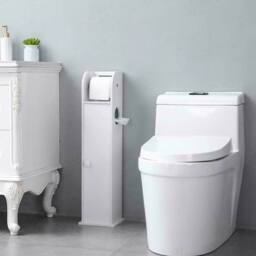 SPETLEK White Wood Free Standing Toilet Paper Roll Holder Bathroom - thumbnail 2