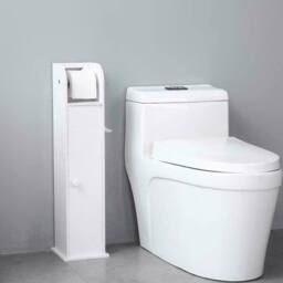 SPETLEK White Wood Free Standing Toilet Paper Roll Holder Bathroom - thumbnail 1