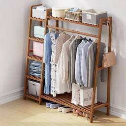 KORVIXA Heavy Duty Bamboo Clothes Rail in Natural - Size: 900mm - thumbnail 5