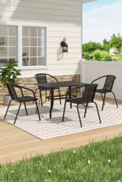 Living and Home Garden Metal Slatted Coffee Table with 4 Rattan Chairs in Black - Size: Medium - thumbnail 2