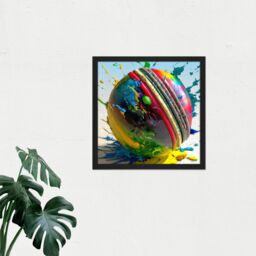 "Artery8 Wall Art Print Cricket Ball Dynamic Paint Splatter Bright Action Painting Square Framed Picture 16X16 Inch in Black - Size: W16"" x H16""" - thumbnail 2