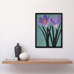 Artery8 Two Purple Crocus Flowers Painting Simple Floral Framed Art Print in Blue - Size: A4 - thumbnail 4
