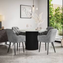 More4Homes Arlo White Marble Top W Black Leg + Anika Velvet Dining Chair Set Of 4 in Grey