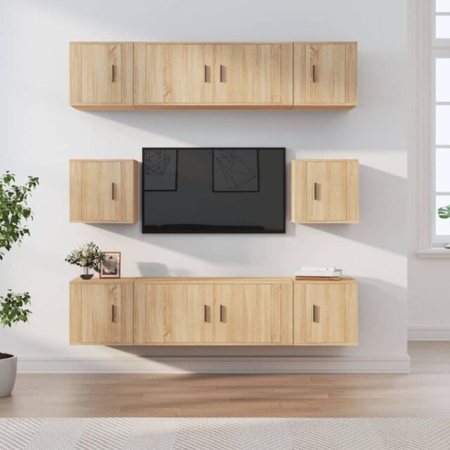 Berkfield Home 8 Piece TV Cabinet Set Sonoma Oak Engineered Wood in Brown - image 1