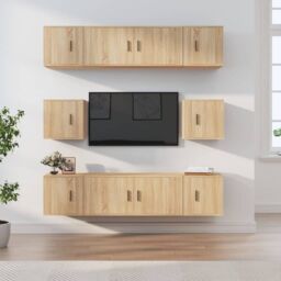 Berkfield Home 8 Piece TV Cabinet Set Sonoma Oak Engineered Wood in Brown - thumbnail 1