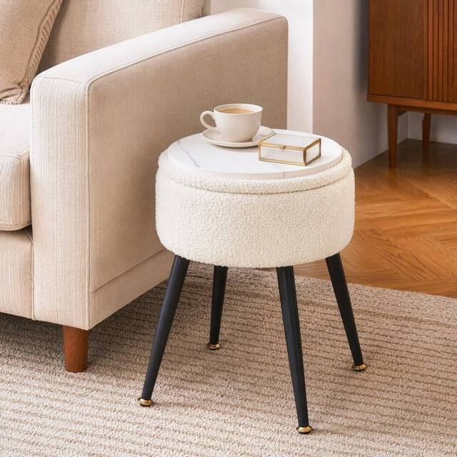 EONLION White Round Dressing Table Stool - Size: 100 cm - image 1