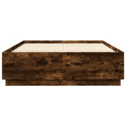 Berkfield Home Bed Frame with LED without Mattress Smoked Oak 140x200 cm in Brown - thumbnail 6