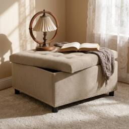 STILVORA Square Storage Ottoman with Hidden Storage, Beige