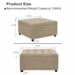STILVORA Square Storage Ottoman with Hidden Storage, Beige - thumbnail 4