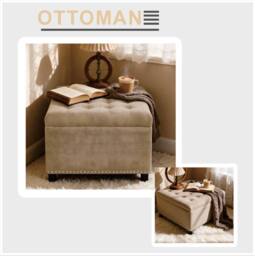 STILVORA Square Storage Ottoman with Hidden Storage, Beige - thumbnail 5