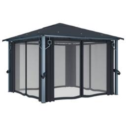 Berkfield Home Gazebo with Curtain 300x300 cm Anthracite Aluminium in Black - thumbnail 4