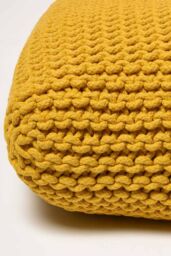 Homescapes Square Cotton Knitted Pouffe Floor Cushion in Yellow - thumbnail 4