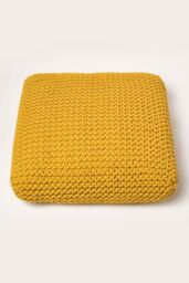 Homescapes Square Cotton Knitted Pouffe Floor Cushion in Yellow - thumbnail 3