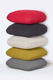 Homescapes Square Cotton Knitted Pouffe Floor Cushion in Yellow - thumbnail 5