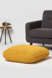 Homescapes Square Cotton Knitted Pouffe Floor Cushion in Yellow - thumbnail 2