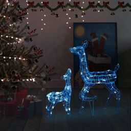 Berkfield Home Acrylic Reindeer Family Christmas Decoration 160 LED Blue - thumbnail 1
