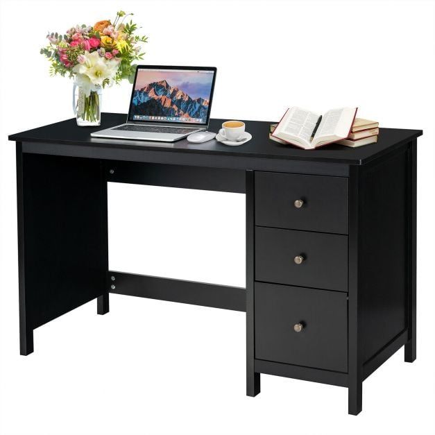 Costway Wooden Computer Desk Modern Writing Desk Workstation with 3 Drawers in Black - image 1