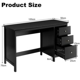 Costway Wooden Computer Desk Modern Writing Desk Workstation with 3 Drawers in Black - thumbnail 2